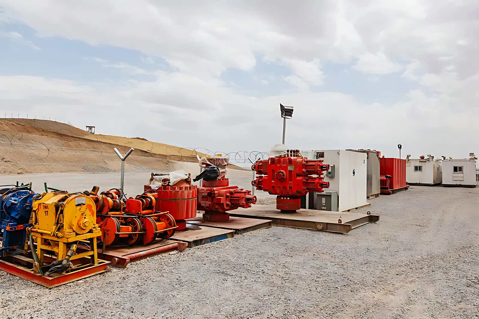 Oilfield equipment and pumps in the Desert Rock yard